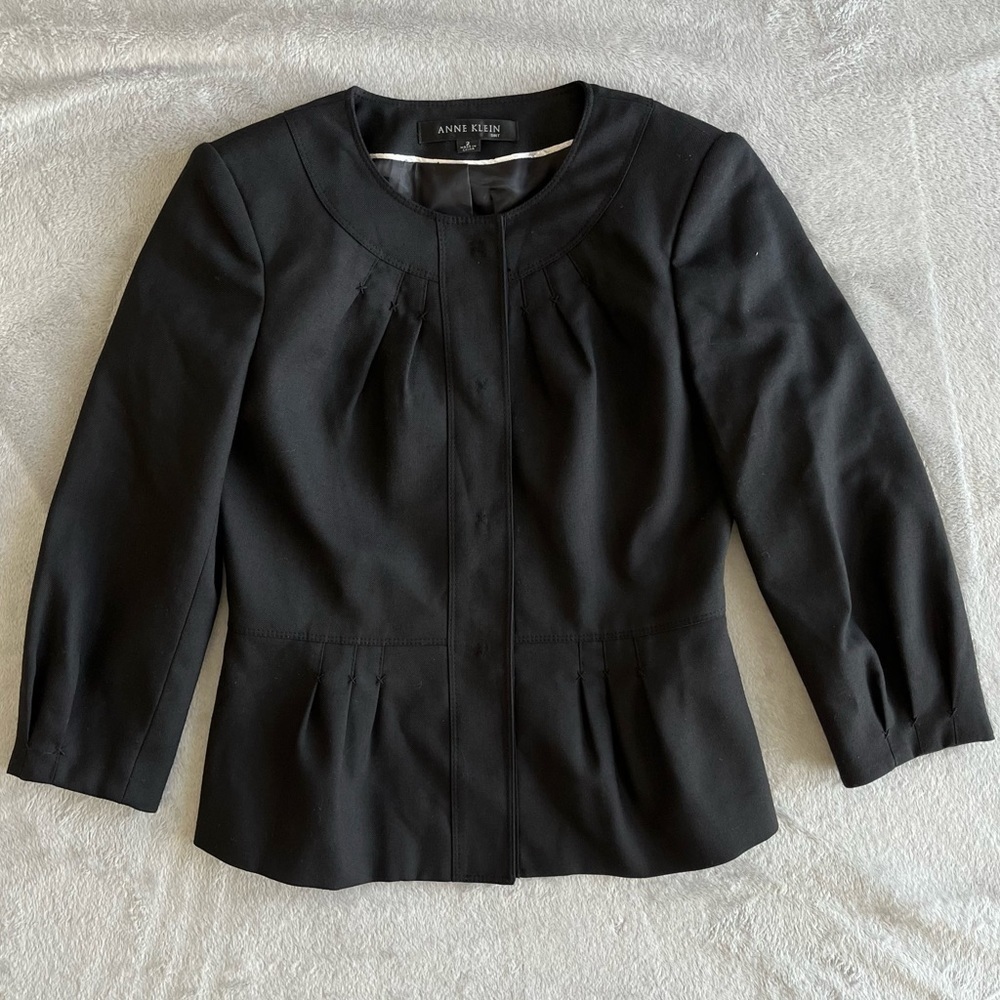 Anne Klein Black Blazer Round Neck Classic Size 2